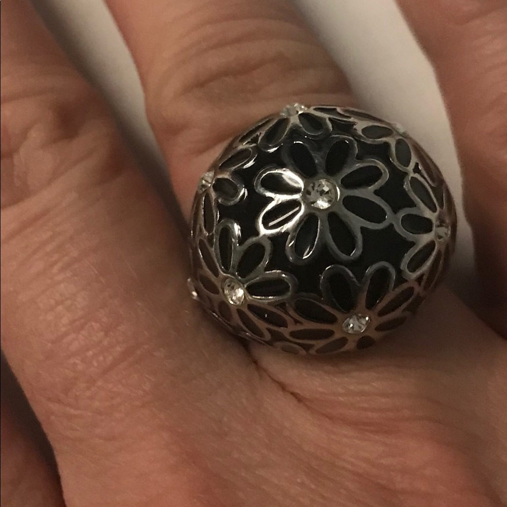 Coach black and silver flowered Dome ring